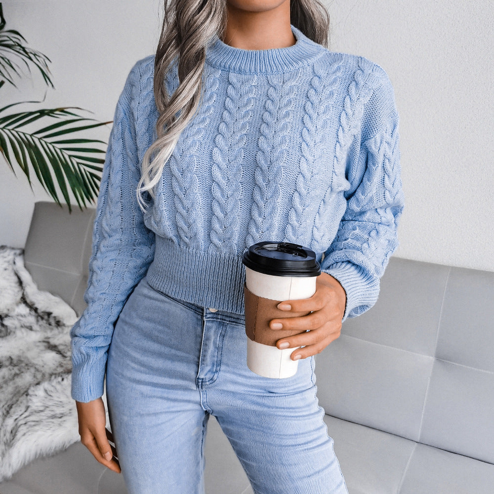 Lichtblauwe cropped trui met patroon