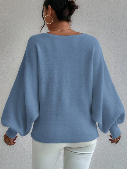 Blauwe oversized trui met pofmouwen