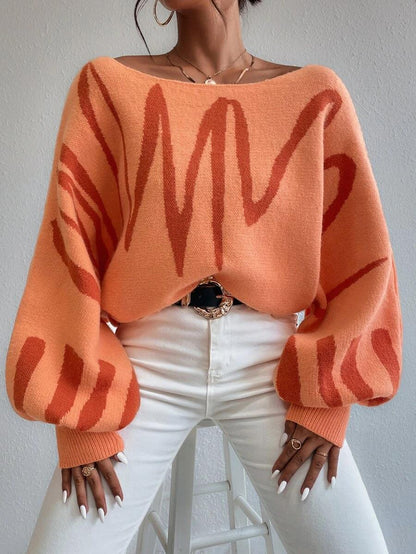 Oranje oversized trui met pofmouwen