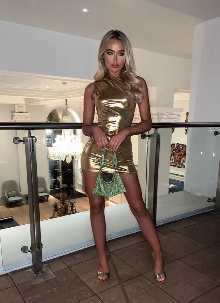 Metallic one shoulder jurk