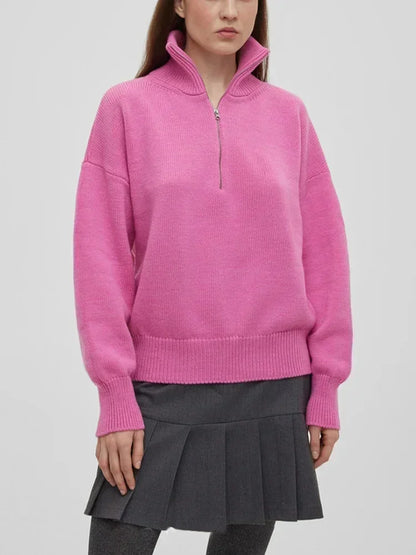 Celine Coltrui | Elegante gebreide sweater met rits en hoge kraag