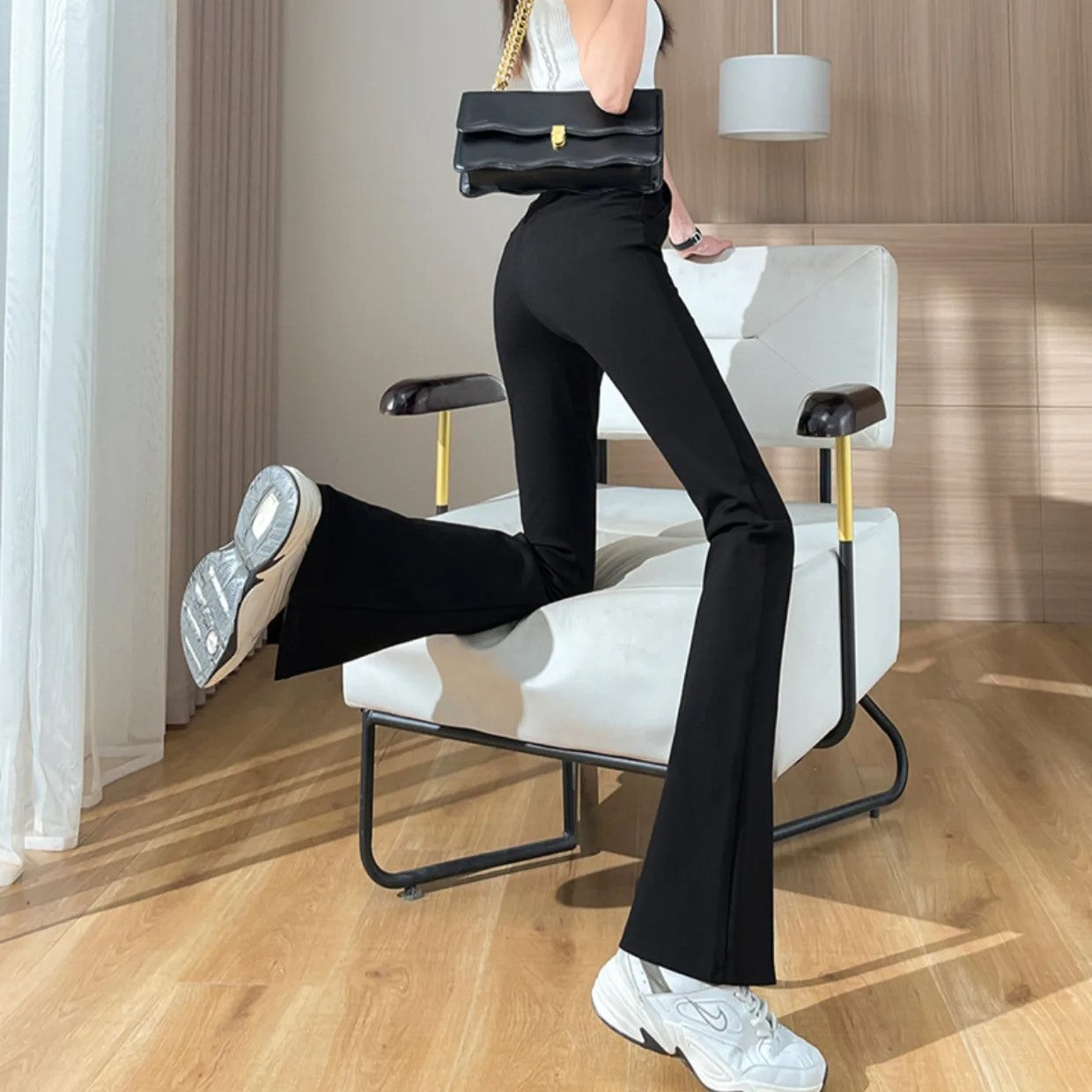 ModeParisienne® Nienna - Zwarte Broek met Split in Grote Maten