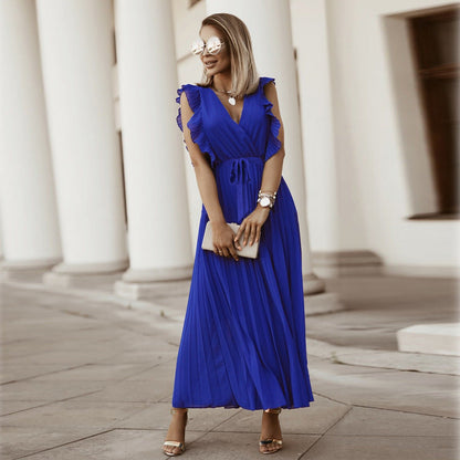 Blauwe maxi plissé jurk