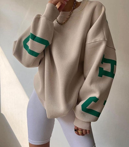 Pauline - Chique Herfst Oversized Sweatshirt met Chicago Letter Graphic voor Vrouwen