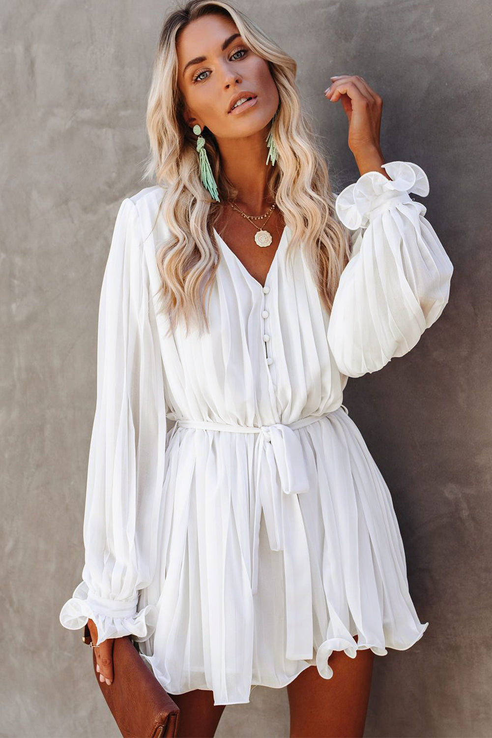 Witte geplooide playsuit