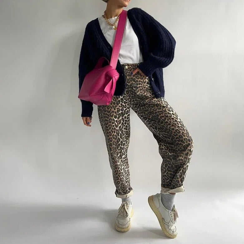 Isabell - Vintage-Jeans met Luipaardprint