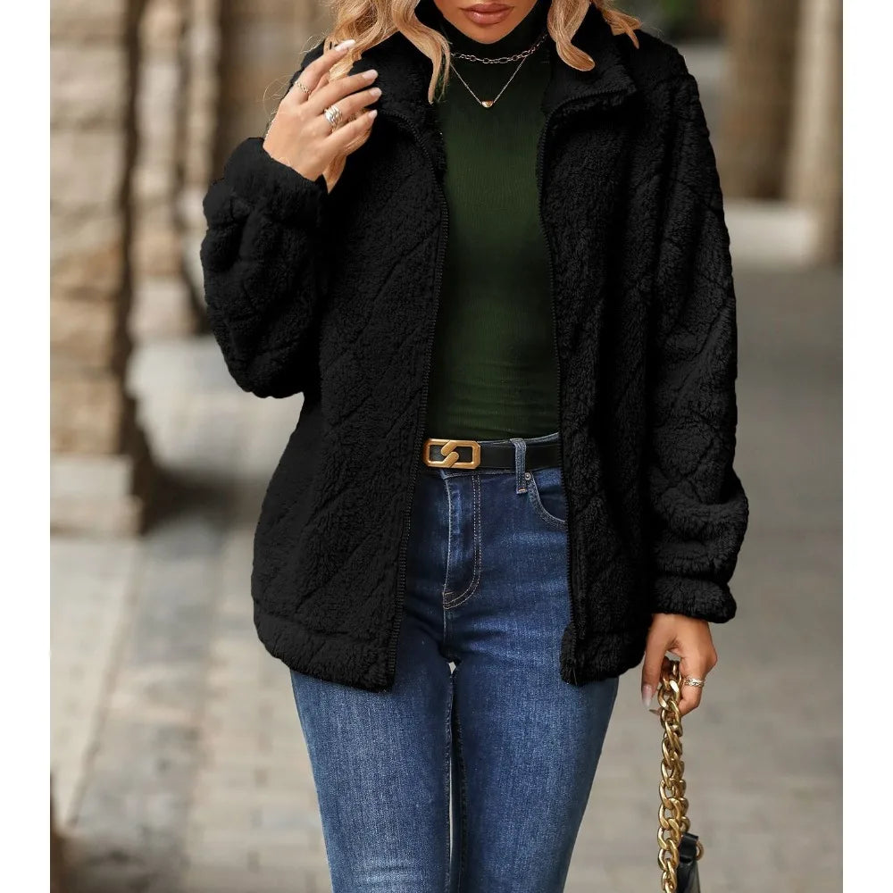 Celine Fleece Vest | Sportief warm Pluche vest met kraag en rits voor dames