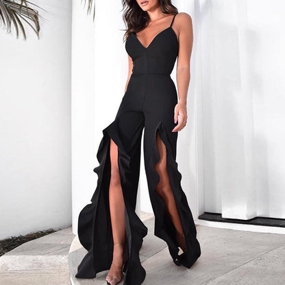 Zwarte jumpsuit met splitten