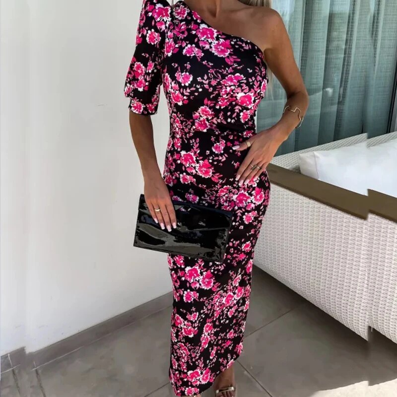 Susan - Stijlvolle en Comfortabele Zomerse One-Shoulder Jurk met Pofmouwen voor Vrouwen