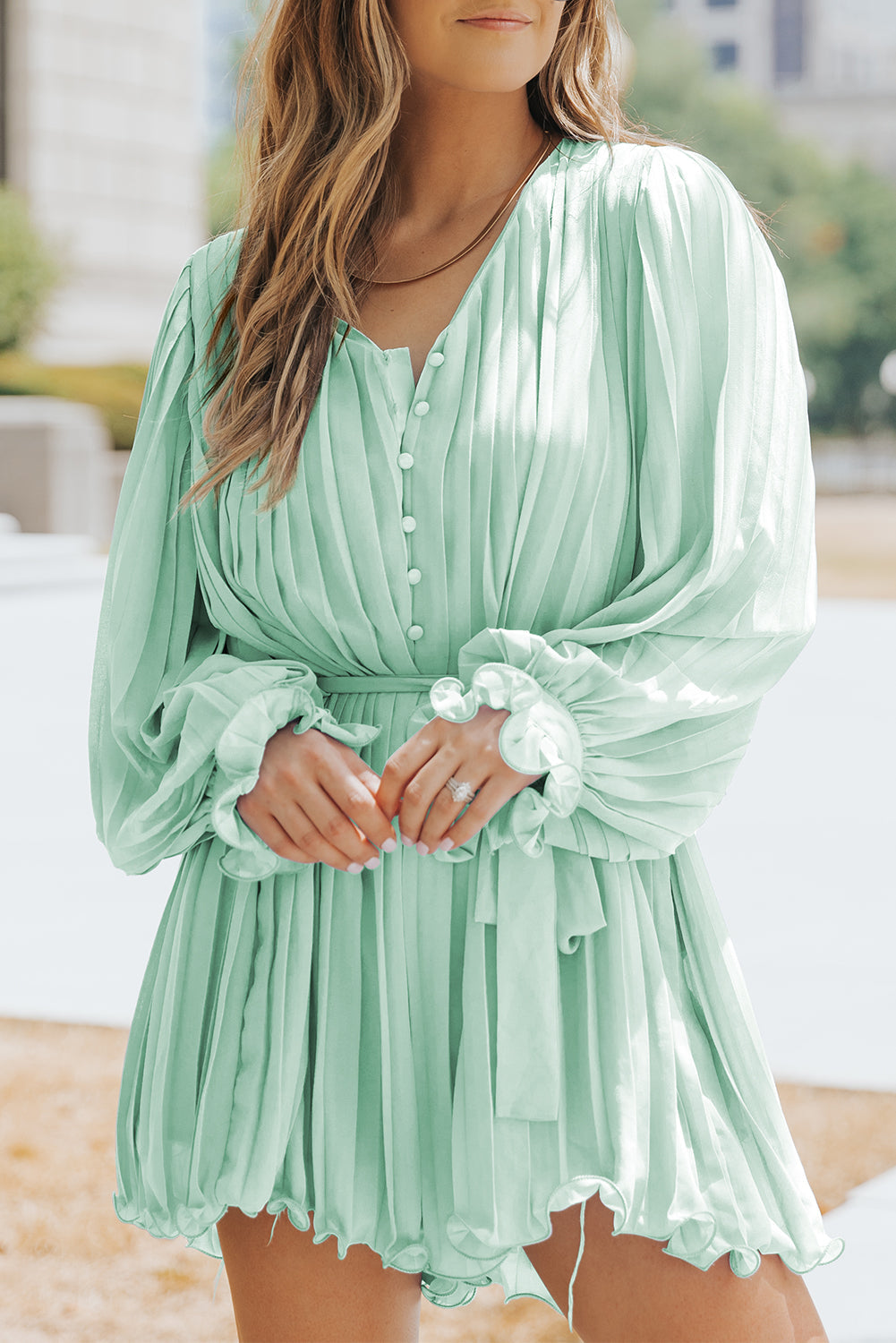 Mintgroene geplooide playsuit