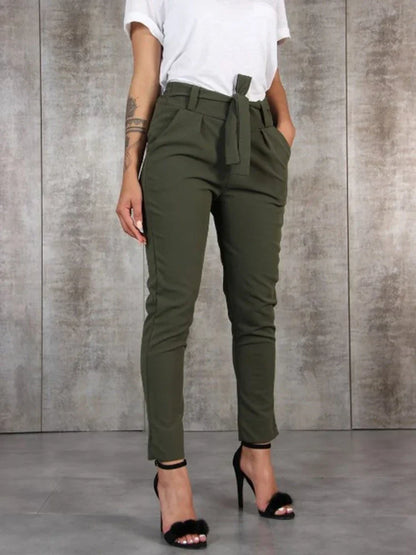 Viola High Waist Broek | Elegante, stijlvolle, smal gesneden damesbroek met riem