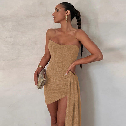 Strapless glitterjurk