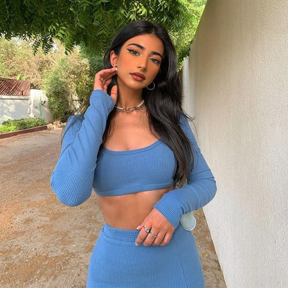 Blauwe co-ord set met crop top