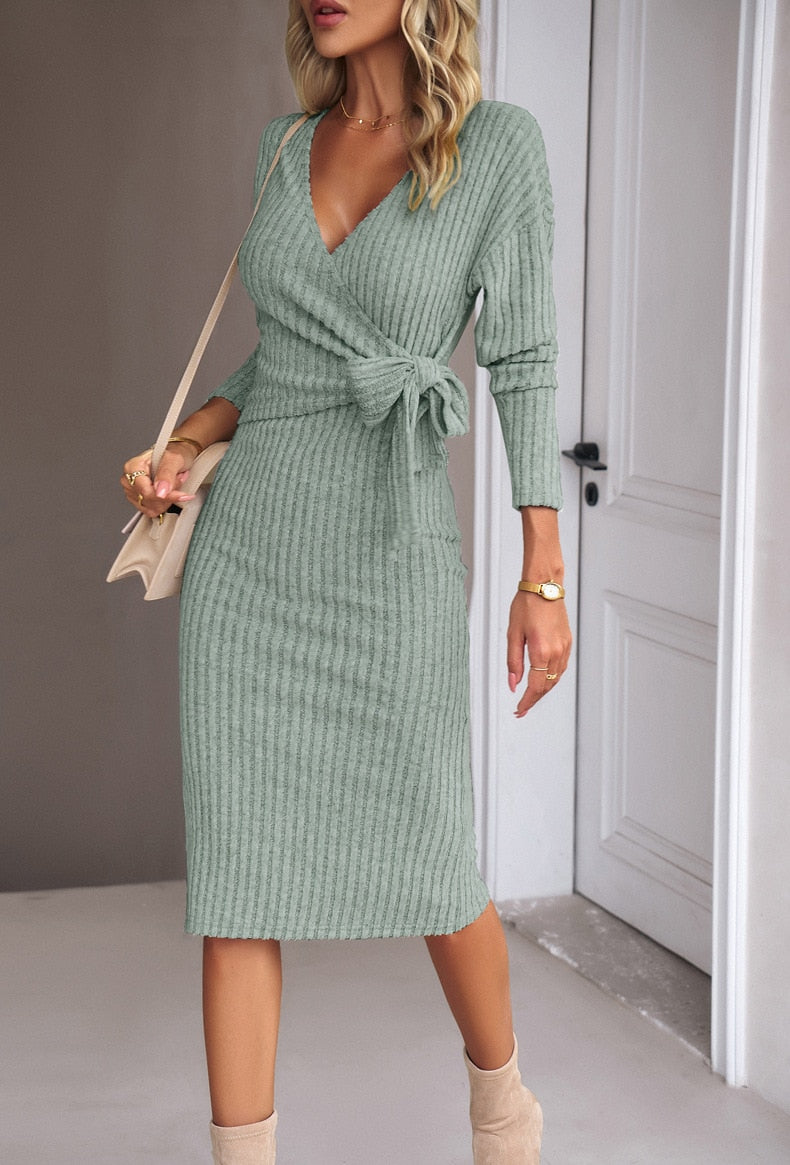Groene midi jurk met overslag
