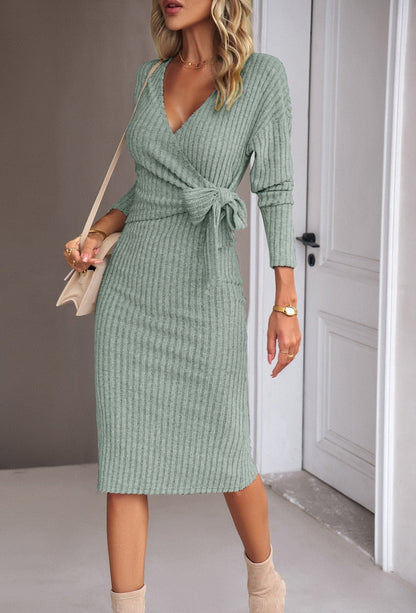Groene midi jurk met overslag