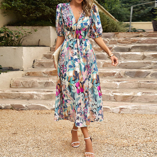 Midi jurk met gekleurde print
