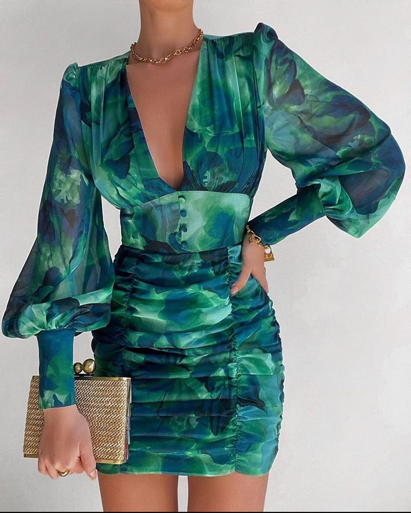 Jurk met print en lage V-hals