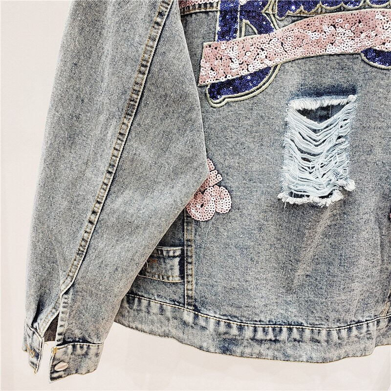 Oversized spijkerjasje met glitters