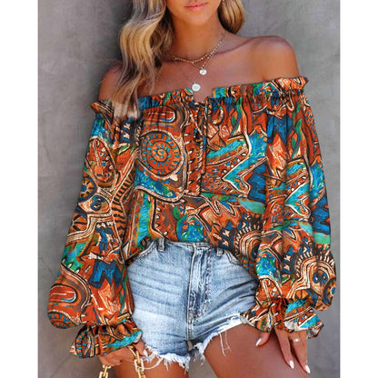 Off-shoulder top met print
