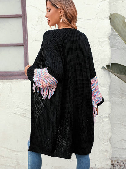 Zwart lang vest met franjes