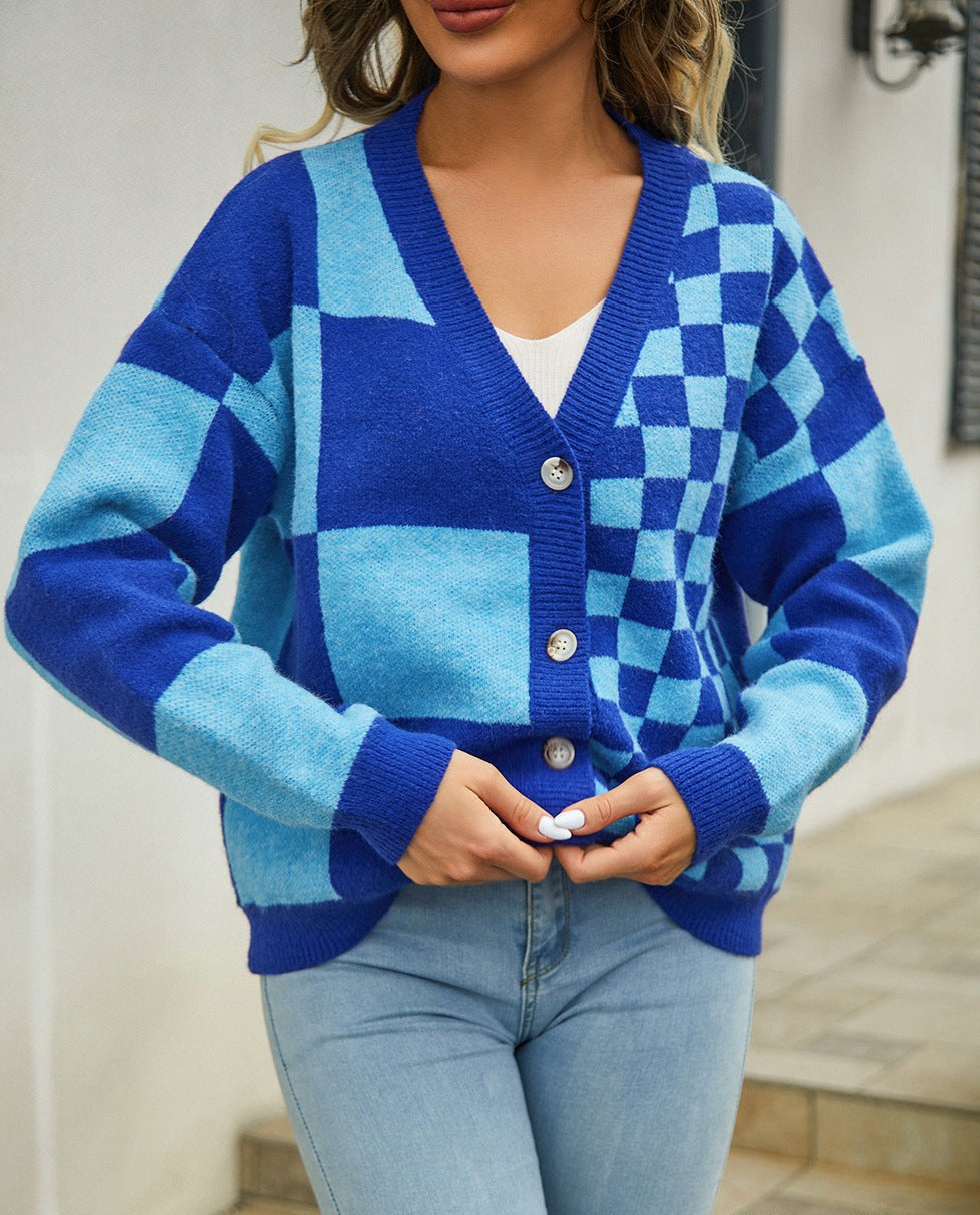 Blauwe cardigan met print
