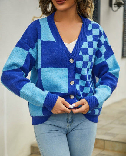 Blauwe cardigan met print