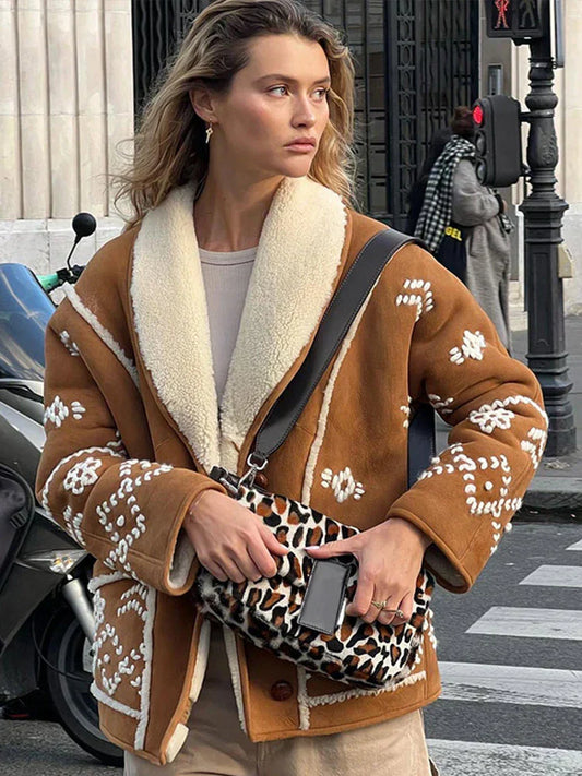 Oliva - Warme Jas met Revers, lange mouwen Vintage-Trend