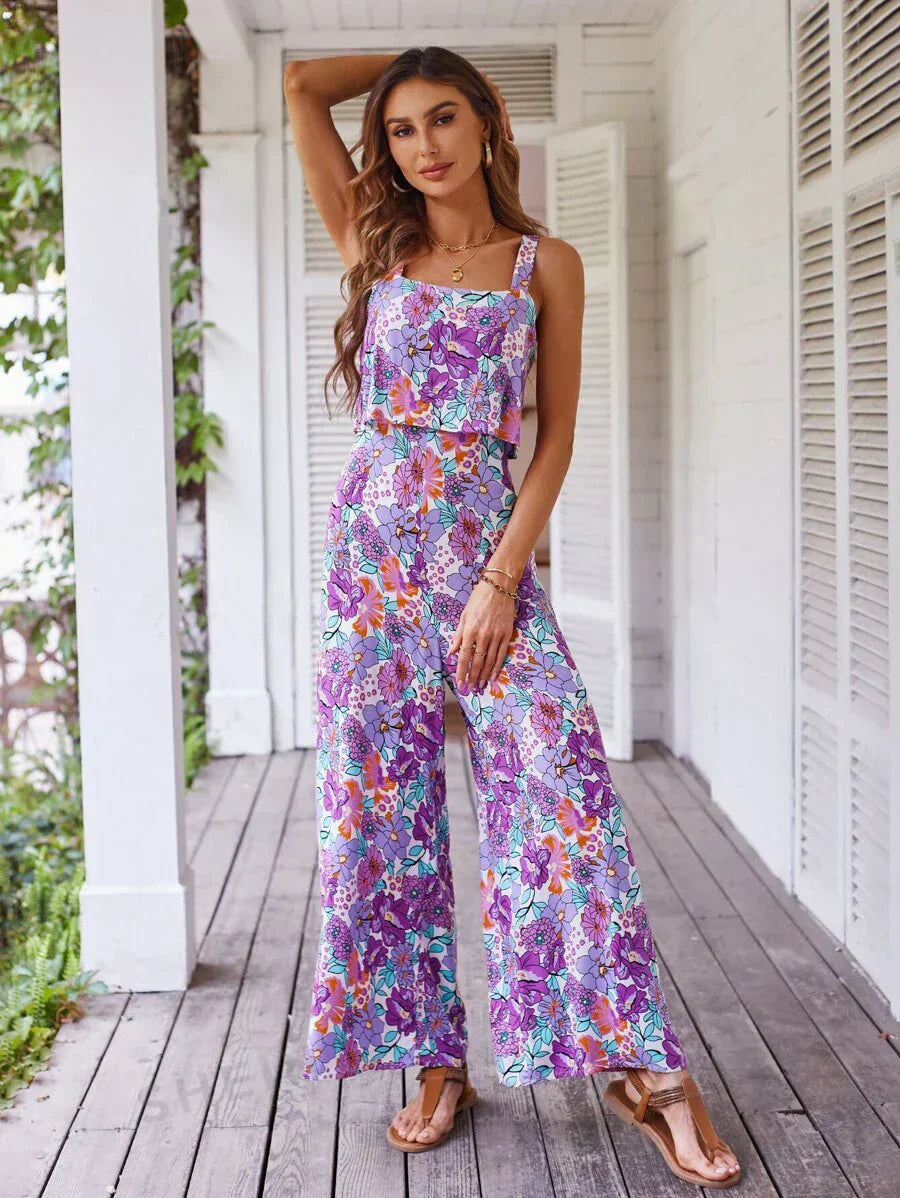 Natalie | Bloemen Jumpsuit met Wijde Pijpen