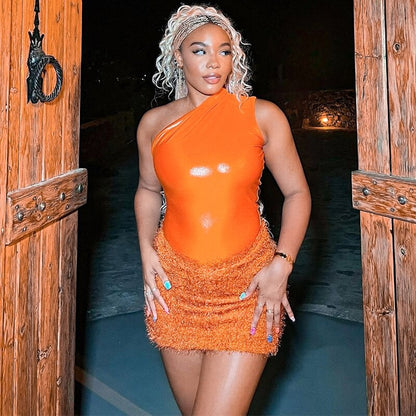 Metallic one shoulder two piece set