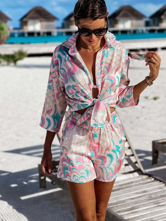 Roze/blauw two piece setje met print