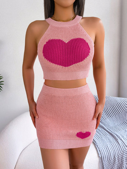 Roze gebreid co-ord setje