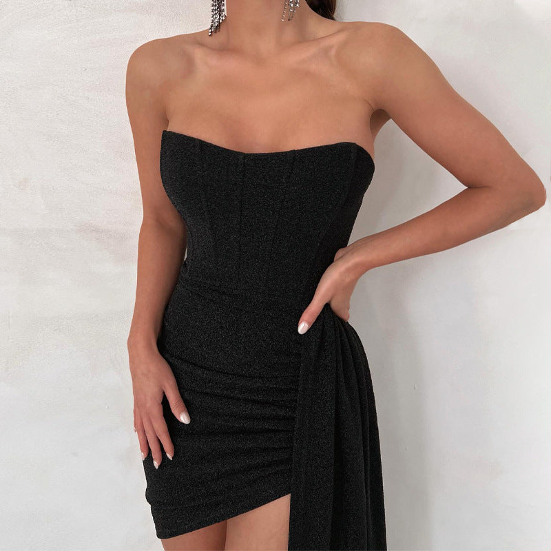 Strapless glitterjurk