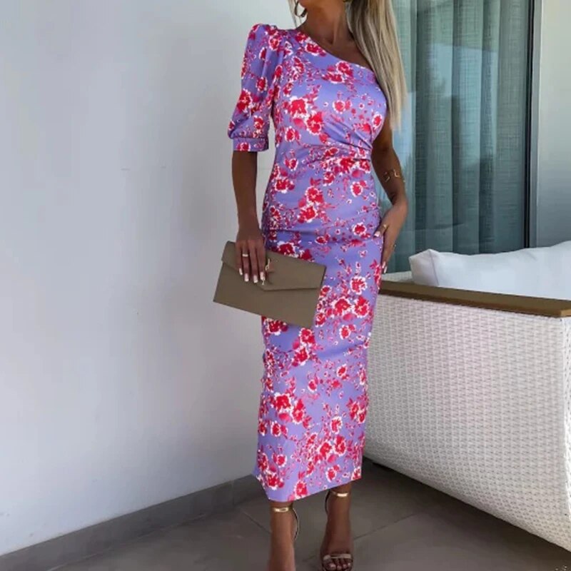 Susan - Stijlvolle en Comfortabele Zomerse One-Shoulder Jurk met Pofmouwen voor Vrouwen