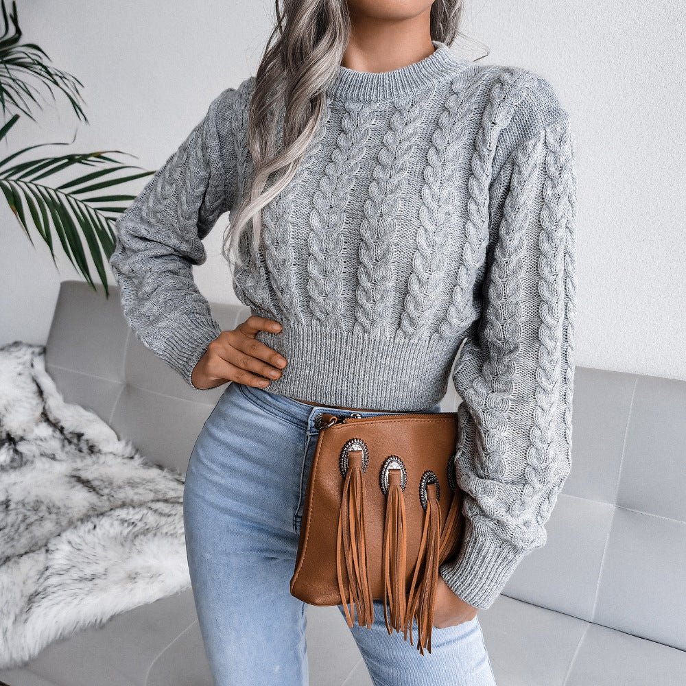 Grijze cropped trui met patroon