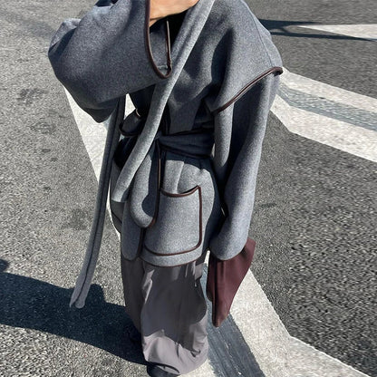 Camila V-hals Jas | Vintage oversized dames jas met riem