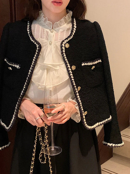 Florene - Tweed blazer - vintage stijl met franjes
