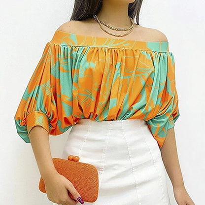 Oranje/groene off-shoulder blouse