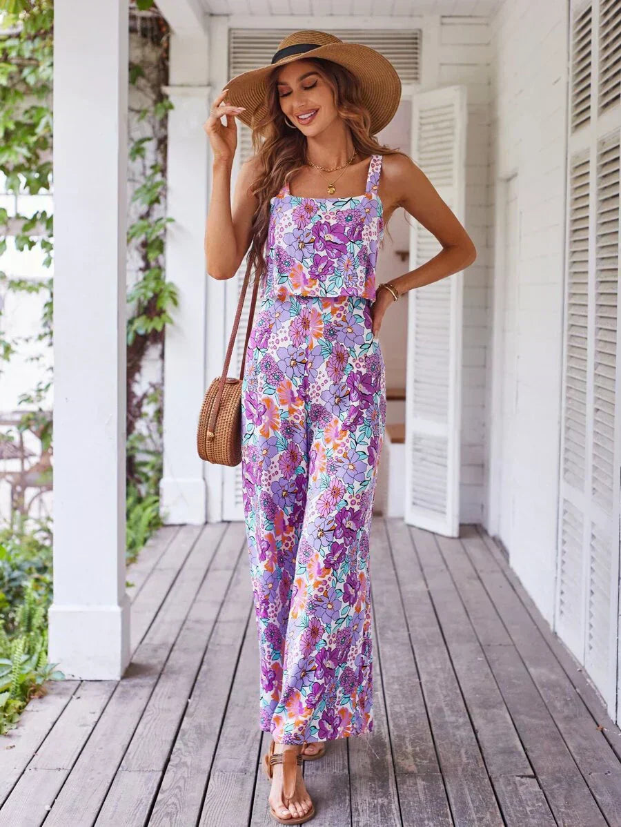 Natalie | Bloemen Jumpsuit met Wijde Pijpen