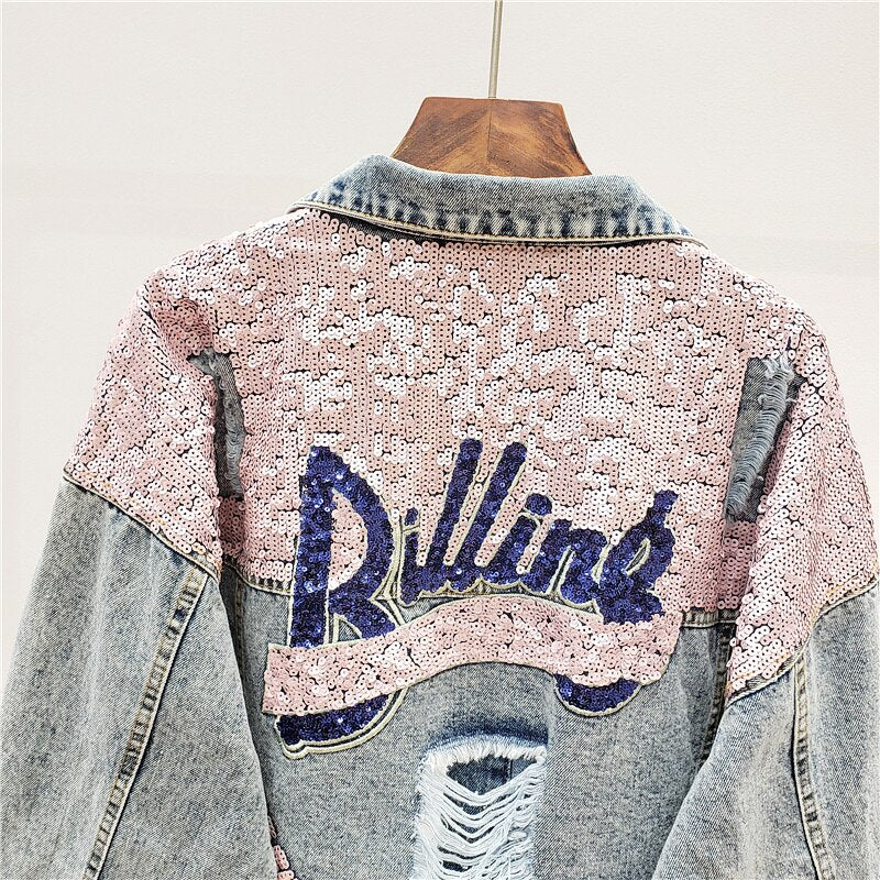 Oversized spijkerjasje met glitters