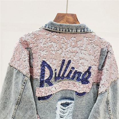 Oversized spijkerjasje met glitters