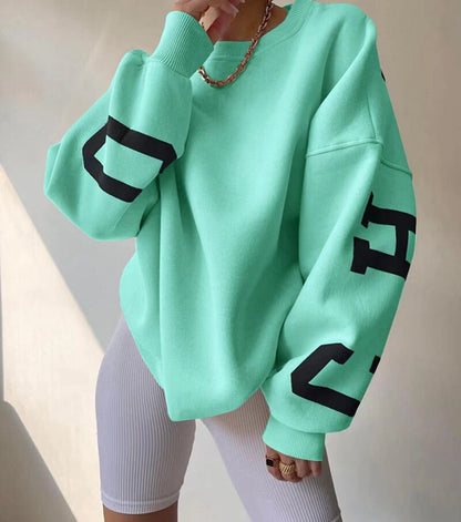 Pauline - Chique Herfst Oversized Sweatshirt met Chicago Letter Graphic voor Vrouwen