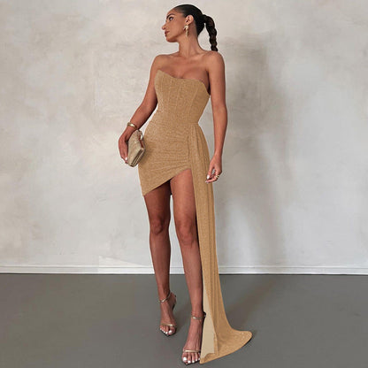 Strapless glitterjurk