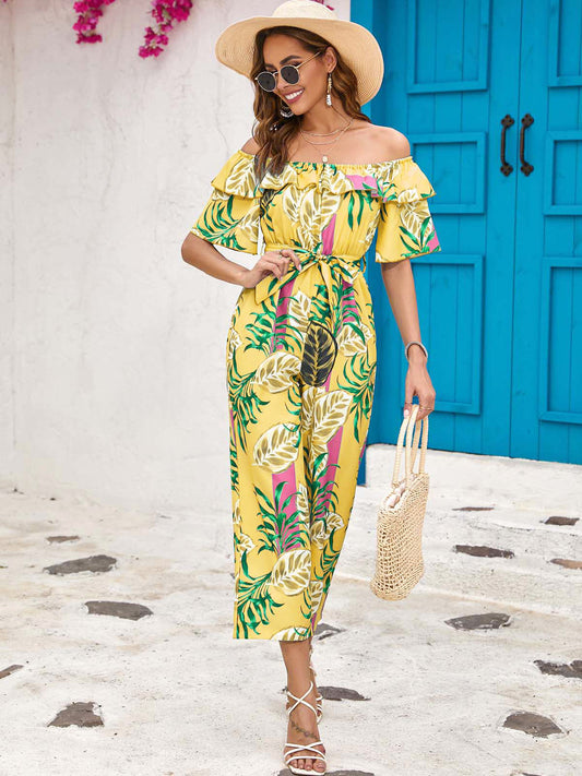 Gele jumpsuit met print