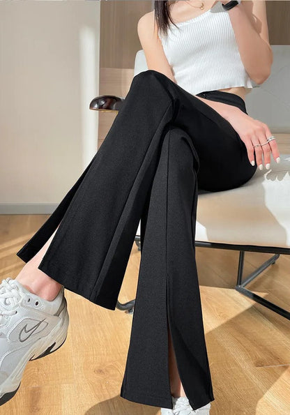 ModeParisienne® Nienna - Zwarte Broek met Split in Grote Maten