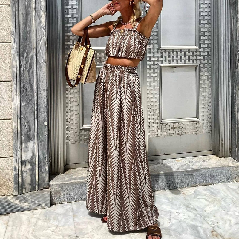 Bruin/witte two piece set