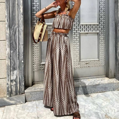 Bruin/witte two piece set