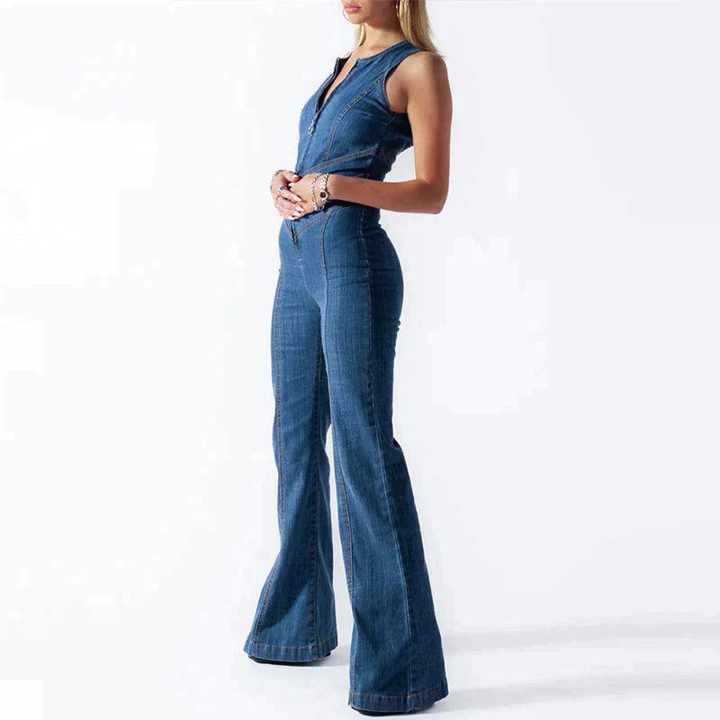 Channy | Bodycon hart denim jumpsuit met open rug