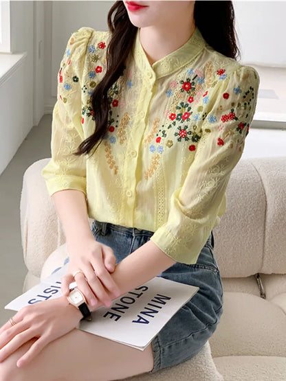 Alida Romantic Bluse | Elegante damesblouse met vintage bloemenprint en korte mouwen
