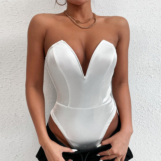 Strapless satijnen bodysuit