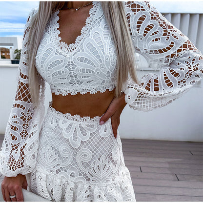 Witte kanten two piece set